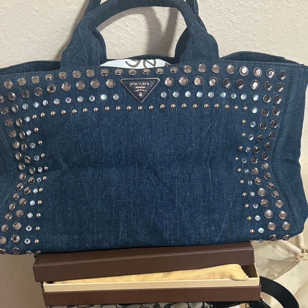 Prada Denim Blue Studded Tote